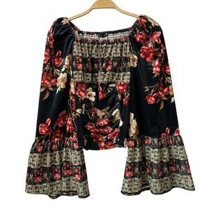Venus Velvet Dark Floral Boho Top Women S Black Red Renaissance Fairy Whimsigoth